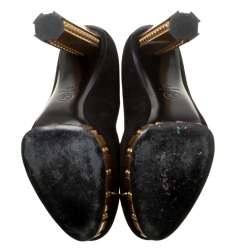 Pre Owned  Chanel Black Suede and Gold Platform Pumps Size 40.5