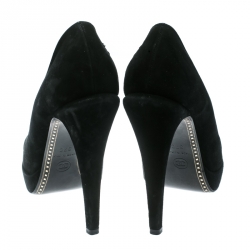 Pre Owned Chanel Black Suede and Black Patent Leather Cap Toe Platform Pumps Size 37