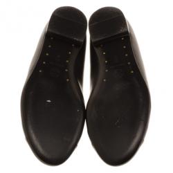 Pre Owned Chanel Black Leather Camelia Flower Ballet Flats Size 39