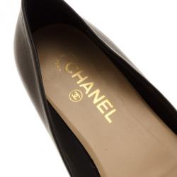 Pre Owned Chanel Black Leather Camelia Flower Ballet Flats Size 39