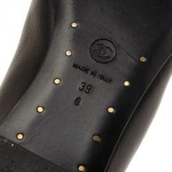 Pre Owned Chanel Black Leather Camelia Flower Ballet Flats Size 39