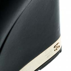 Pre Owned Chanel Black Leather Wedge Heel Over The Knee Boots Size 39.5