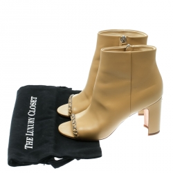 Chanel Beige Leather Open Toe CC Heel Ankle Booties Size 37.5