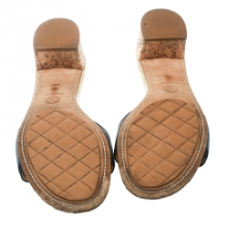 Chanel Black Leather Cork Heel Camellia Slides Size 39