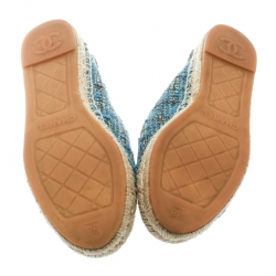 Pre Owned Chanel Blue Tweed With CC Leather Cap Toe Espadrilles Size 38