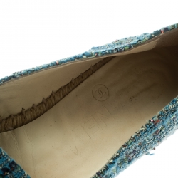 Pre Owned Chanel Blue Tweed With CC Leather Cap Toe Espadrilles Size 38