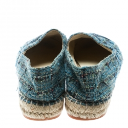Pre Owned Chanel Blue Tweed With CC Leather Cap Toe Espadrilles Size 38