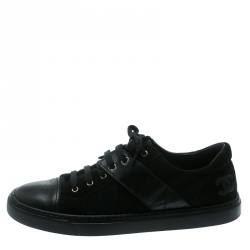 مملوكة مسبقًا Chanel Black Canvas and Leather Cap Toe Lace Up Sneakers Size 40