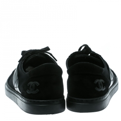 مملوكة مسبقًا Chanel Black Canvas and Leather Cap Toe Lace Up Sneakers Size 40