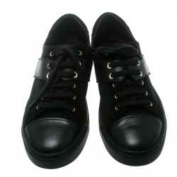 مملوكة مسبقًا Chanel Black Canvas and Leather Cap Toe Lace Up Sneakers Size 40