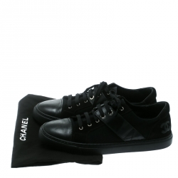 مملوكة مسبقًا Chanel Black Canvas and Leather Cap Toe Lace Up Sneakers Size 40