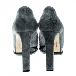 مملوكة مسبقًا حذاء كعب عالي شانيل نعل سميك غطاء مقدمة جلد وسويدي أسود/ رمادي مقاس 39.5