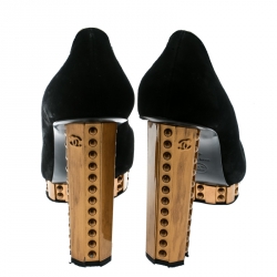 Pre Owned  Chanel Black Suede and Gold Platform Pumps Size 40