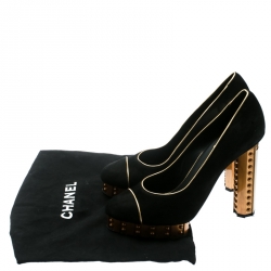 Pre Owned  Chanel Black Suede and Gold Platform Pumps Size 40