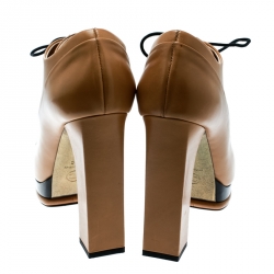 Chanel Beige/Black Leather Cap Toe Platform Ankle Boots Size 40