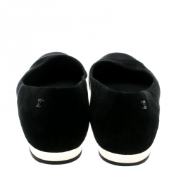 مملوكة مسبقًا حذاء فلات باليه شانيل غطاء مقدمة ساتان مع جلد سويدي أسود مقاس 38.5