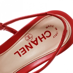 Pre Owned Chanel Pink Leather Ladybug Embellished Sandals Size 37.5