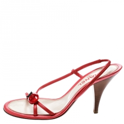 Pre Owned Chanel Pink Leather Ladybug Embellished Sandals Size 37.5