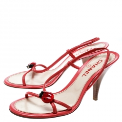 Pre Owned Chanel Pink Leather Ladybug Embellished Sandals Size 37.5