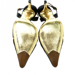 Pre Owned صندل شانيل فتحة كعب مقدمة مدببة سويدي أسود مقاس 37