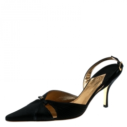 Pre Owned صندل شانيل فتحة كعب مقدمة مدببة سويدي أسود مقاس 37