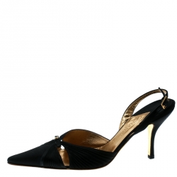 Pre Owned صندل شانيل فتحة كعب مقدمة مدببة سويدي أسود مقاس 37