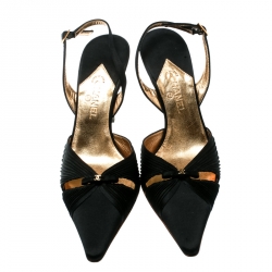 Pre Owned صندل شانيل فتحة كعب مقدمة مدببة سويدي أسود مقاس 37