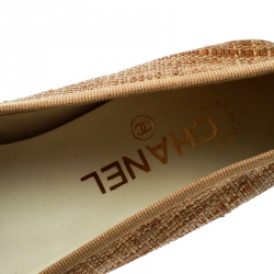 Pre Owned Chanel Beige Raffia With Red Patent Leather CC Cap Toe Ballet Flats Size 37