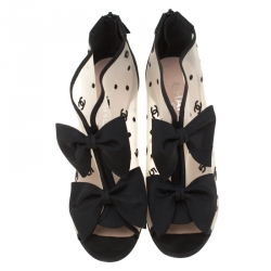 Chanel Black 'CC' Mesh Open Toe Bowtie Ankle Booties Size 38.5