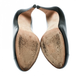 مملوكة مسبقًا حذاء كعب عالي شانيل نعل سميك غطاء مقدمة CC جلد أسود مقاس 38.5