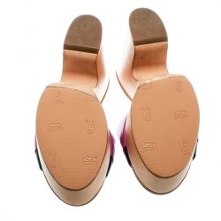 Chanel Pink/Blue Leather CC Platform Slides Size 39