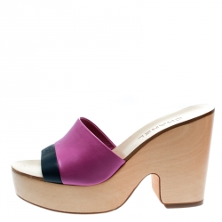 Chanel Pink/Blue Leather CC Platform Slides Size 39
