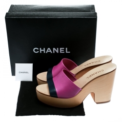 Chanel Pink/Blue Leather CC Platform Slides Size 39