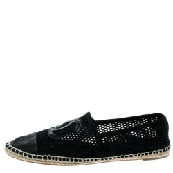 مملوكة مسبقًا Chanel Black Leather and Mesh CC Espadrilles Size 41