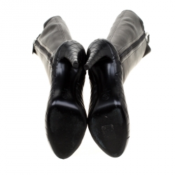 Chanel Black Quilted Leather CC Cap Toe Knee High Boots Size 39