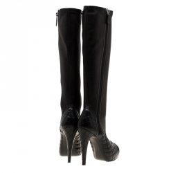 Chanel Black Quilted Leather CC Cap Toe Knee High Boots Size 39