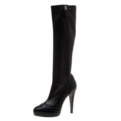 Chanel Black Quilted Leather CC Cap Toe Knee High Boots Size 39