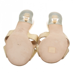 مملوكة مسبقًا Chanel Metallic Gold Leather Cross Strap Mule Slides Size 37