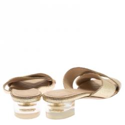 مملوكة مسبقًا Chanel Metallic Gold Leather Cross Strap Mule Slides Size 37