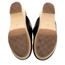Chanel Black Leather Perforated CC Wooden Clog Size 37