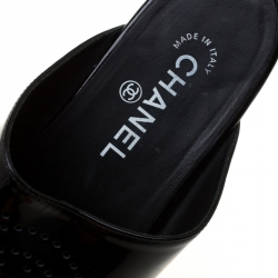 Chanel Black Leather Perforated CC Wooden Clog Size 37