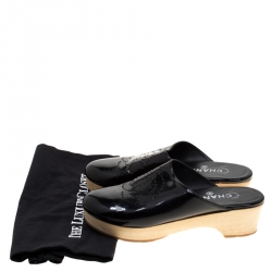 Chanel Black Leather Perforated CC Wooden Clog Size 37