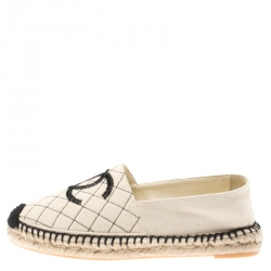 Pre Owned Chanel Beige Canvas CC Espadrilles Size 39