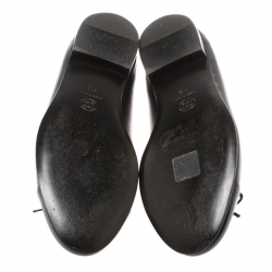Pre Owned Chanel Black Leather And Patent Leather CC Cap Toe Ballet Flats Size 41