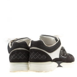 Pre Owned Chanel Multicolor Canvas And Suede CC Logo Lace Up Sneakers Size 37