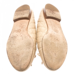 Pre Owned Chanel Beige Quilted Leather CC Bow Ballet Flats Size 39