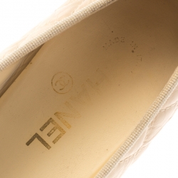 Pre Owned Chanel Beige Quilted Leather CC Bow Ballet Flats Size 39