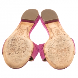 Pre Owned Chanel Pink Suede CC Open Toe Flat Slides Size 37