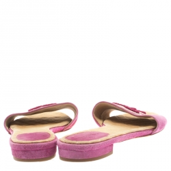 Pre Owned Chanel Pink Suede CC Open Toe Flat Slides Size 37