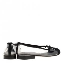 Pre Owned Chanel Black PVC And Fabric CC Cap Toe Bow Ballet Flats Size 37